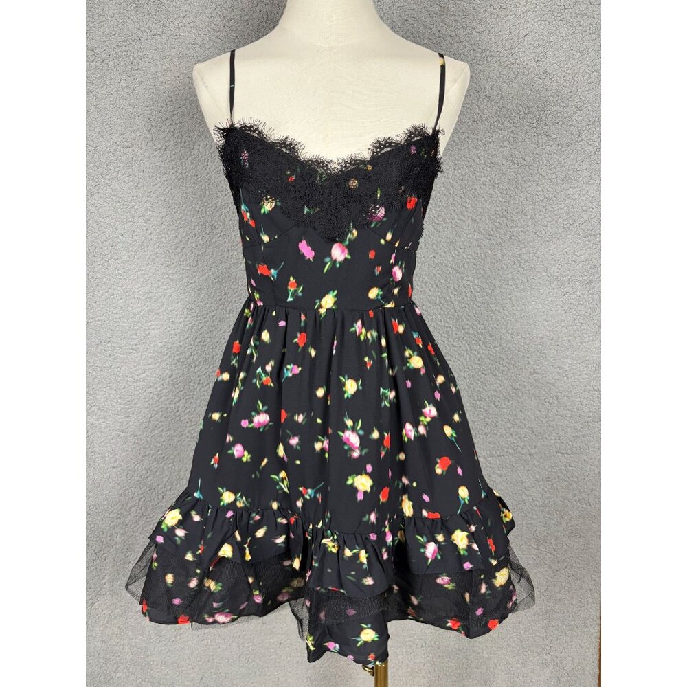 Steve Madden  Women's Yasmina V-Neck Trim Mini Dress XS Black Multicolor NWT's.